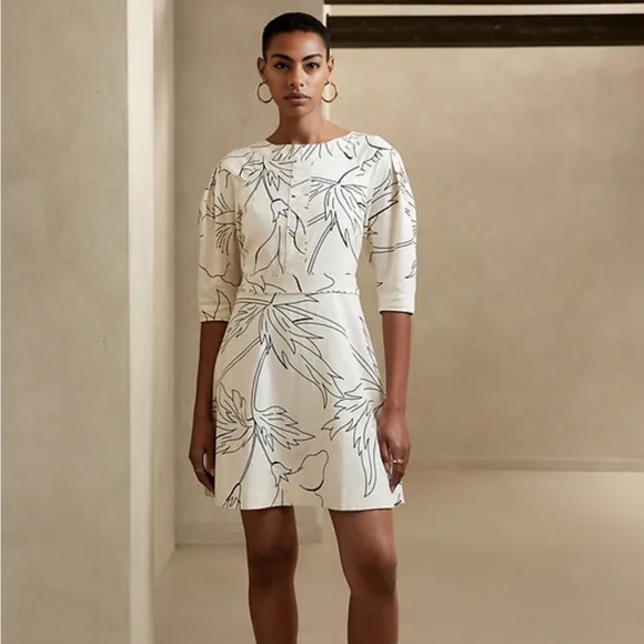 Banana Republic Linen Blend Mini Dress Size 4P Stone Washed Tropical Print - Picture 1 of 8